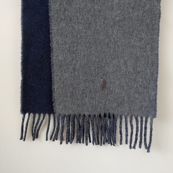 Polo Ralph Lauren Men's Classic Reversible Wool Scarf Navy Blue Grey - Picture 13 of 16